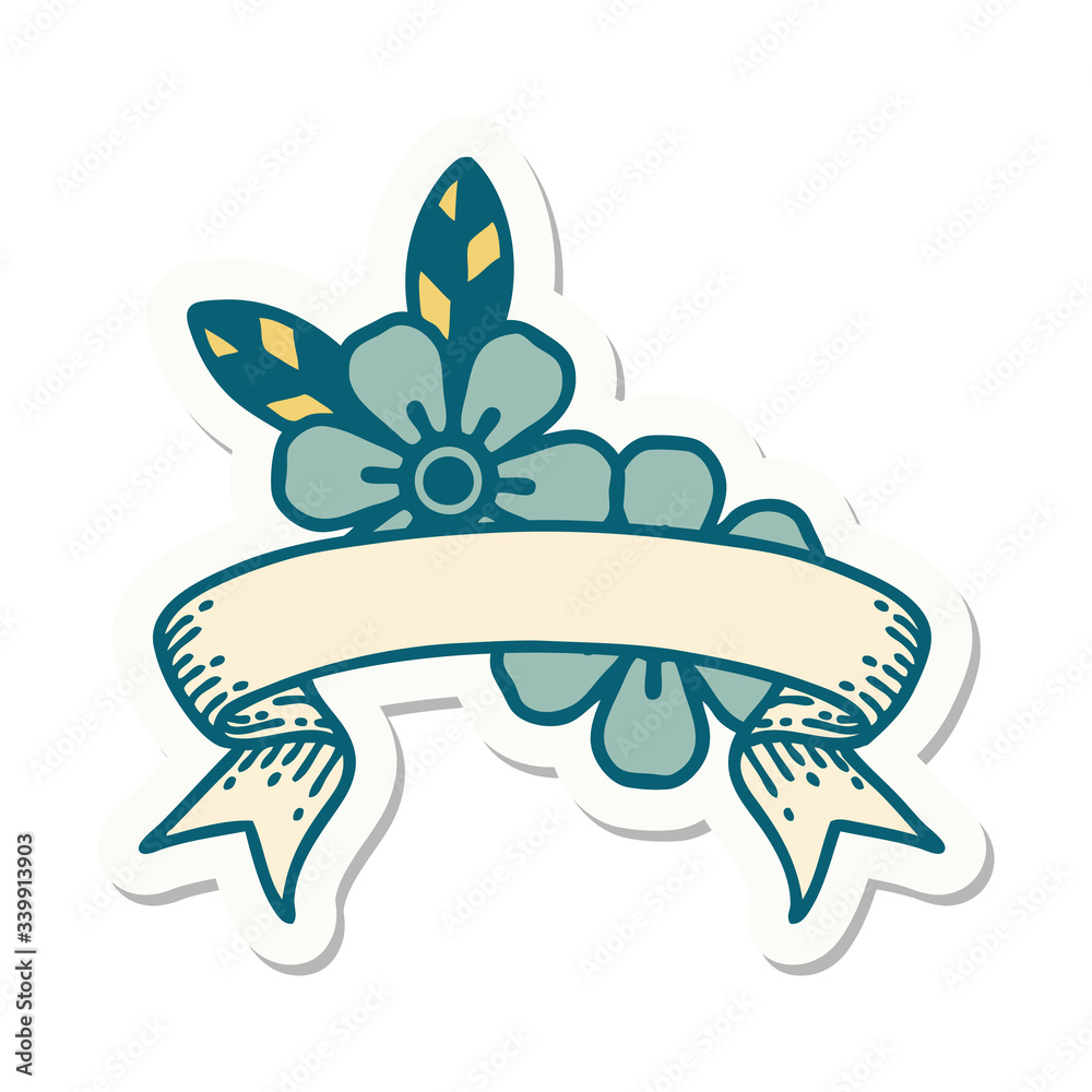Fototapeta premium tattoo sticker with banner of flowers