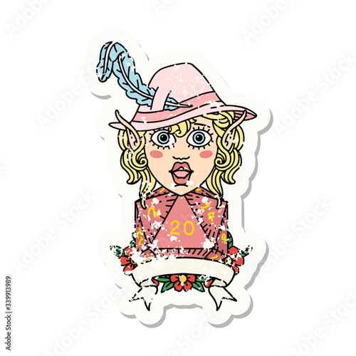 elf bard with natural twenty dice roll illustration