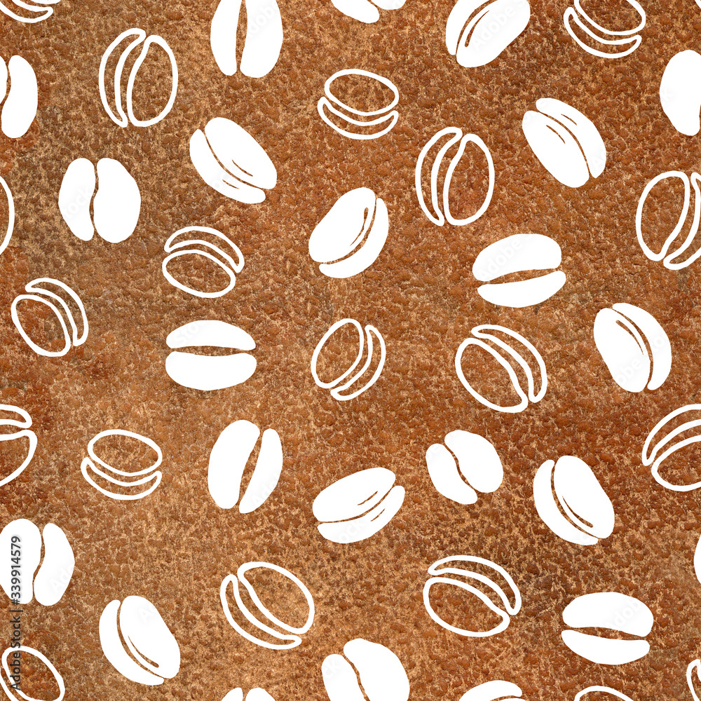 Obraz premium Seamless pattern with coffee beans pattern. Sketch, graphics for the design of prints, backgrounds, wallpapers, advertising, menus, packaging, wrappers cafes