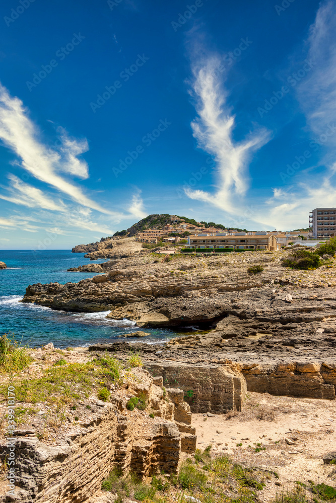Holiday apartments on the coast of the Spanish Balearic island Mallorca near cala ratjada with view to the Mediterranean Sea