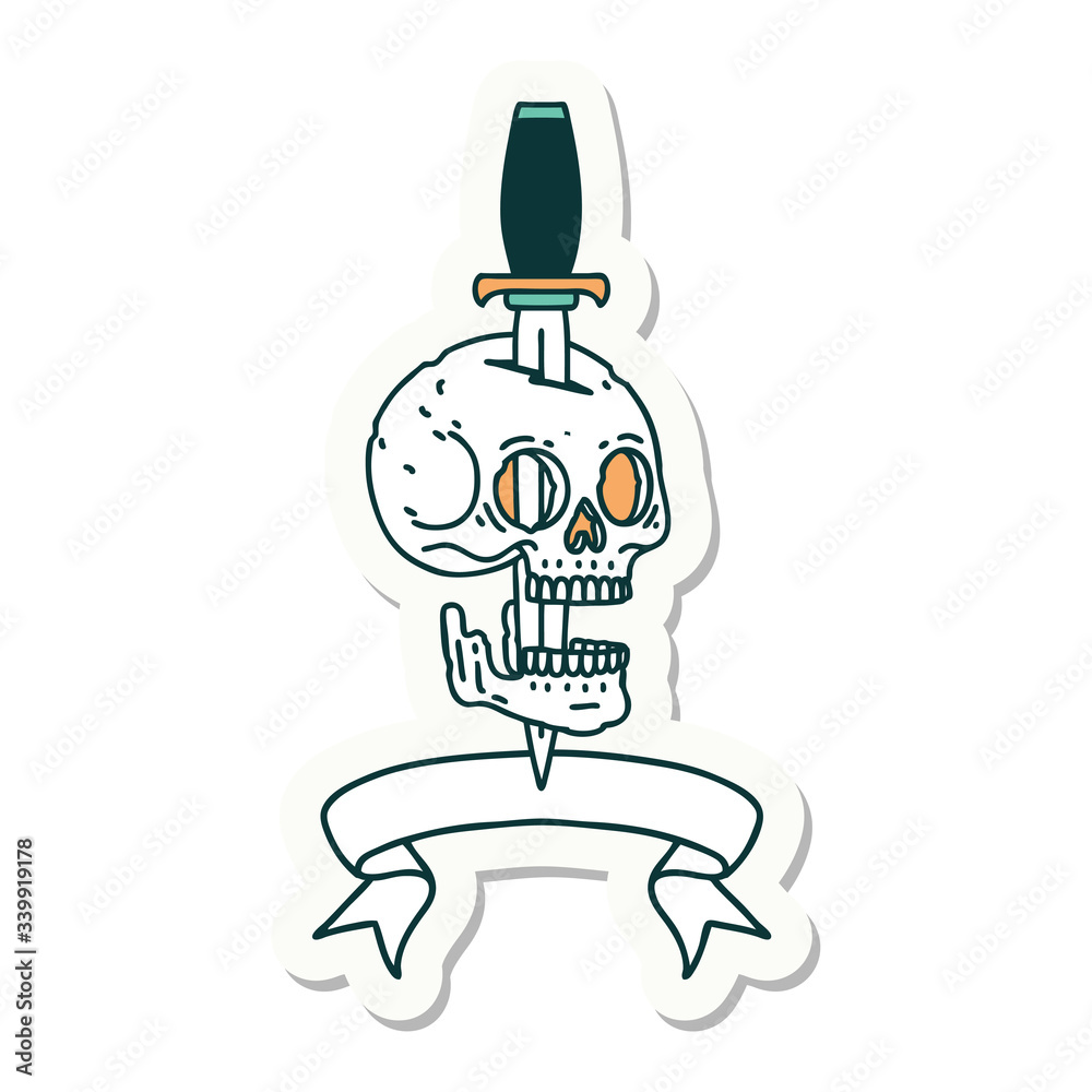 tattoo sticker with banner of a skull and dagger tattoo sticker with banner of a skull and dagger
