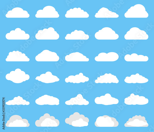 white cloud icon set on blue background vector illustration