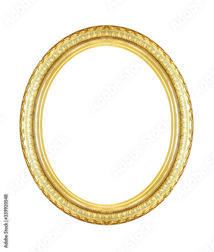retro golden oval picture frame, isolated