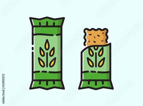 Energy snack icon. Organic healthy cereal sweets. Protein bar in the vector in flat style.