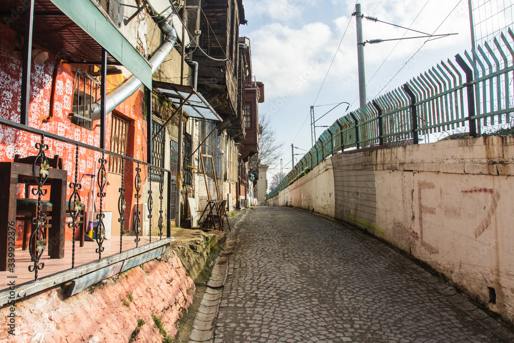 Narrow street in Istanbul's historic district. Turkey