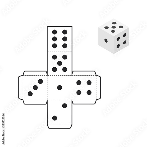 Printable dice template isolated on white background