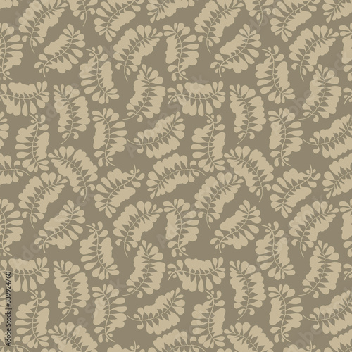 Beige leaves on beige background: floral seamless pattern, tender wallpaper and textile design. Vector graphics.