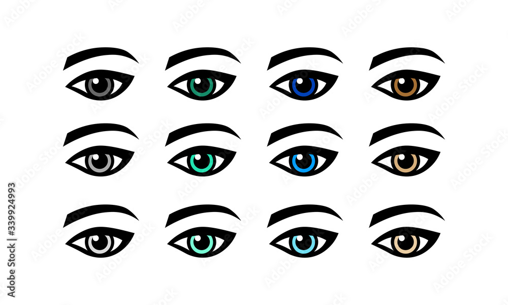 Eye green, gray, blue, brown vision icon set or lady s eye in simple design on an isolated background. EPS 10 vector Eye green, gray, blue, brown vision icon set or lady s eye in simple design on an isolated background. EPS 10 vector