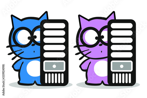 Male geek kitten character with glasses. Vector illustration on white background