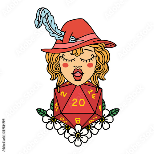 human bard with natural 20 dice roll illustration