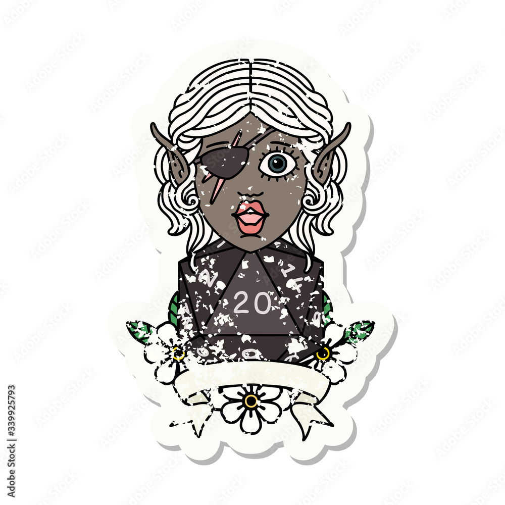 elf rogue character with natural twenty dice roll illustration elf rogue character with natural twenty dice roll illustration