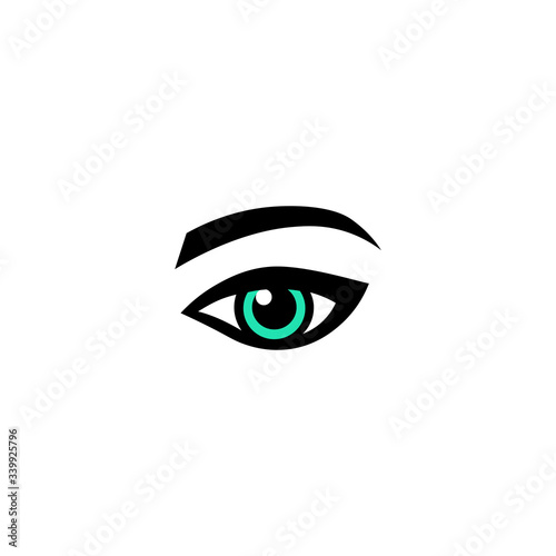 Eye green, vision icon or lady s eye in simple design on an isolated background. EPS 10 vector