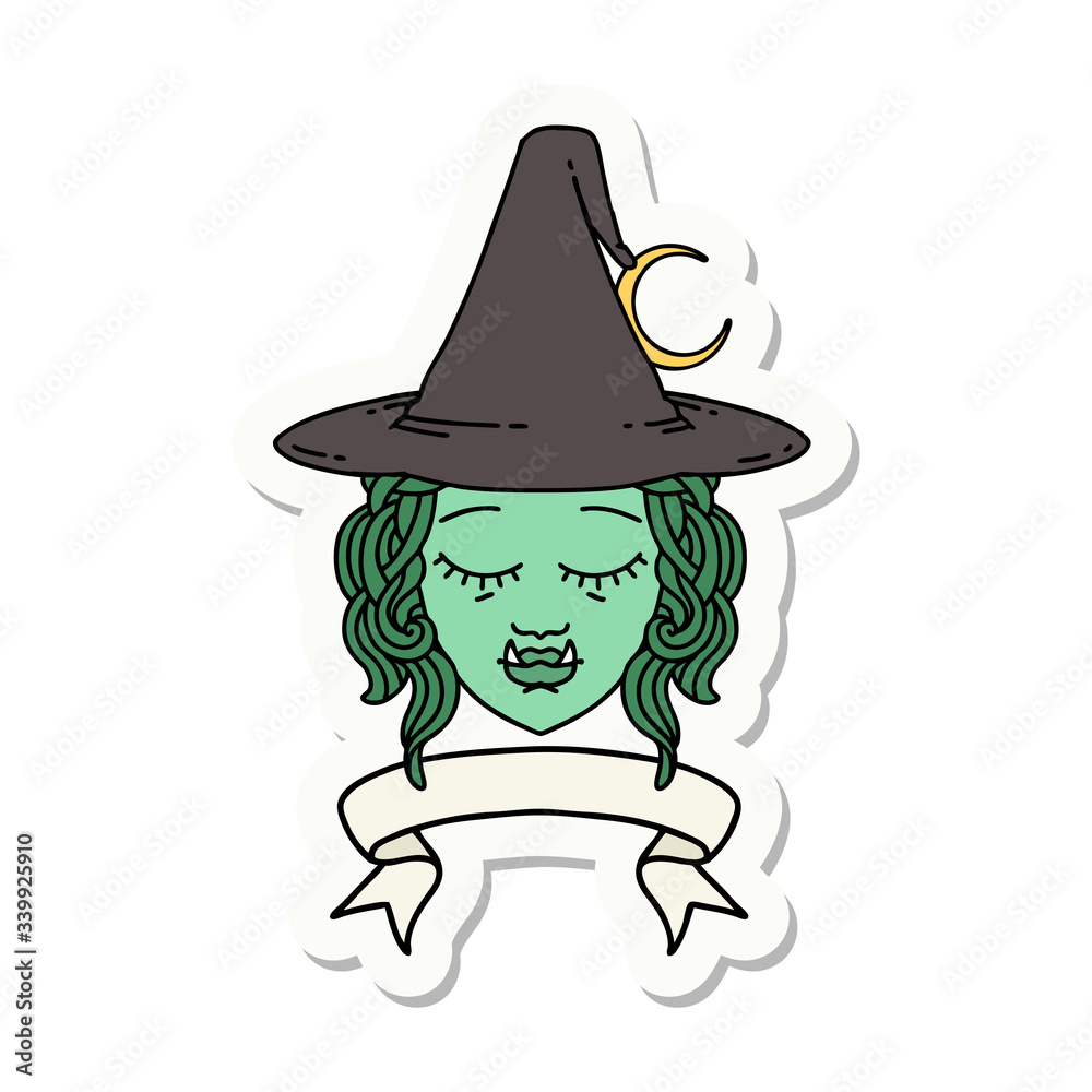 half orc witch character face with banner sticker half orc witch character face with banner sticker