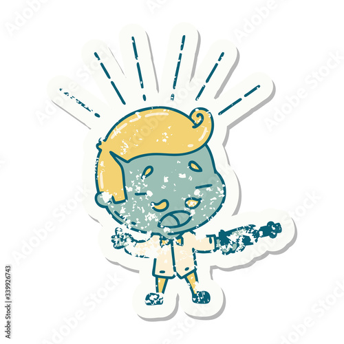 grunge sticker of tattoo style man serving wine