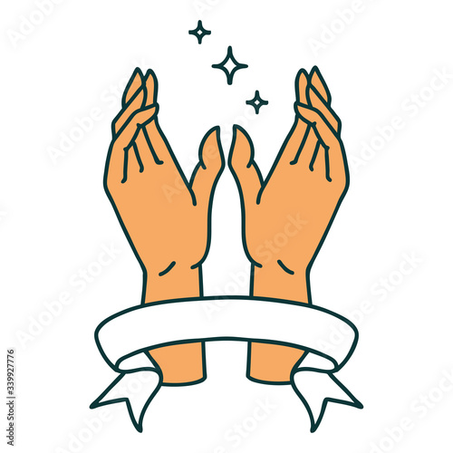 tattoo with banner of mystic hands