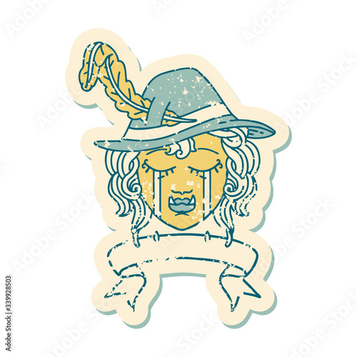 crying orc bard character with banner illustration