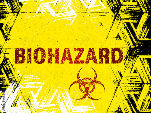 Abstract yellow sign, biohazard, effect of wear, old age, grunge. Vector illustration.