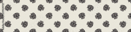 Hand drawn cute schnauzer puppy face breed seamless border pattern. Purebred pedigree domestic dog background. Dog lover English hunting pet washi ribbon. Kennel pooch EPS 10. 