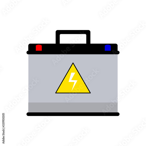 Car battery icon on white background. Vector isolated electricity accumulator.
