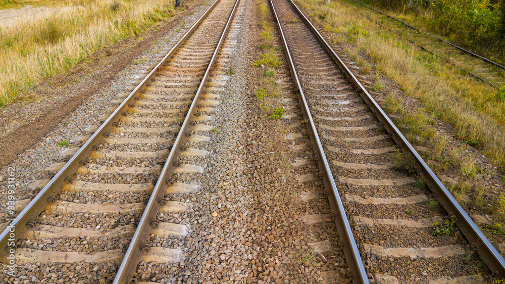 Aerial top view of train rail Aerial top view of train rail