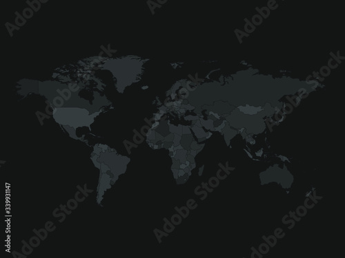 High detailed world map in greys colors on dark grey background. Perfect for backgrounds, backdrop, business concepts, presentation, charts and wallpapers.