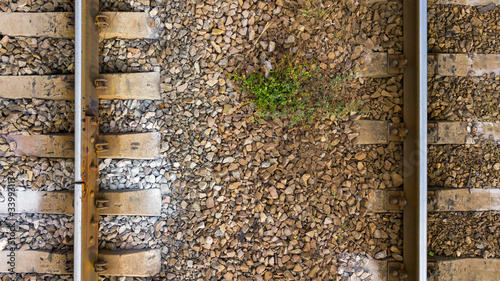 Aerial top view of train rail