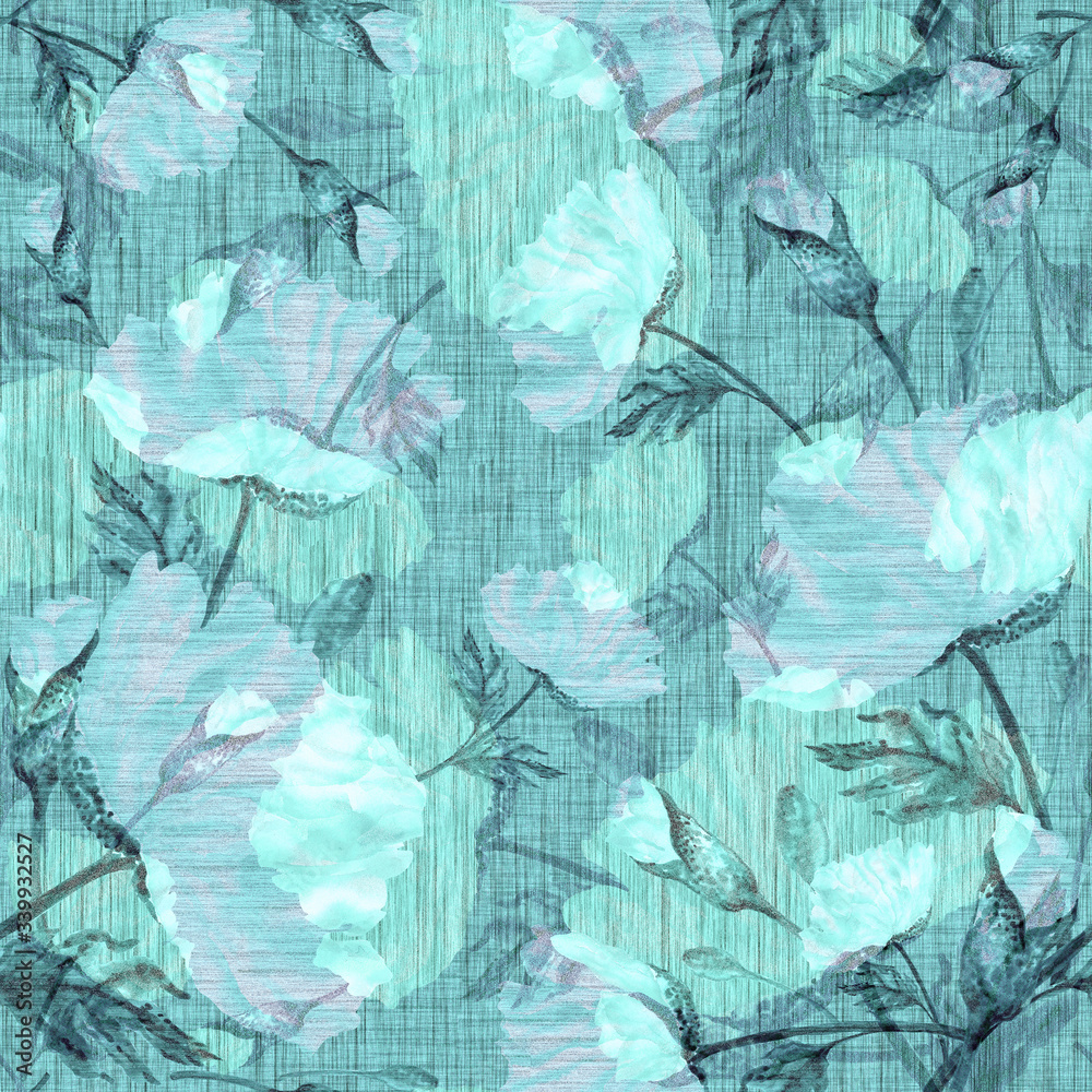  Seamless pattern watercolor poppies