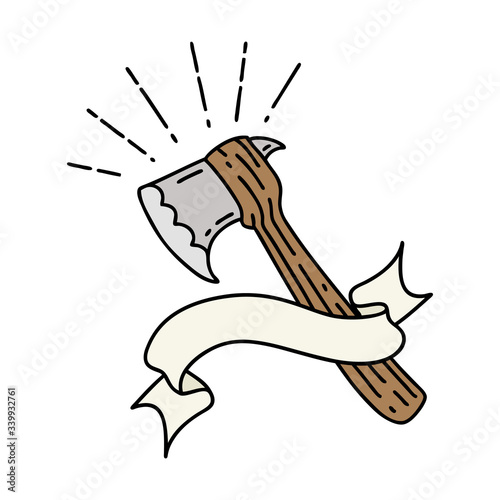 banner with tattoo style hatchet axe