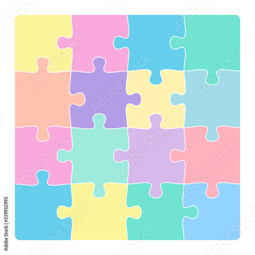 colorful 4x4 jigsaw puzzle template isolated on white vector illustration