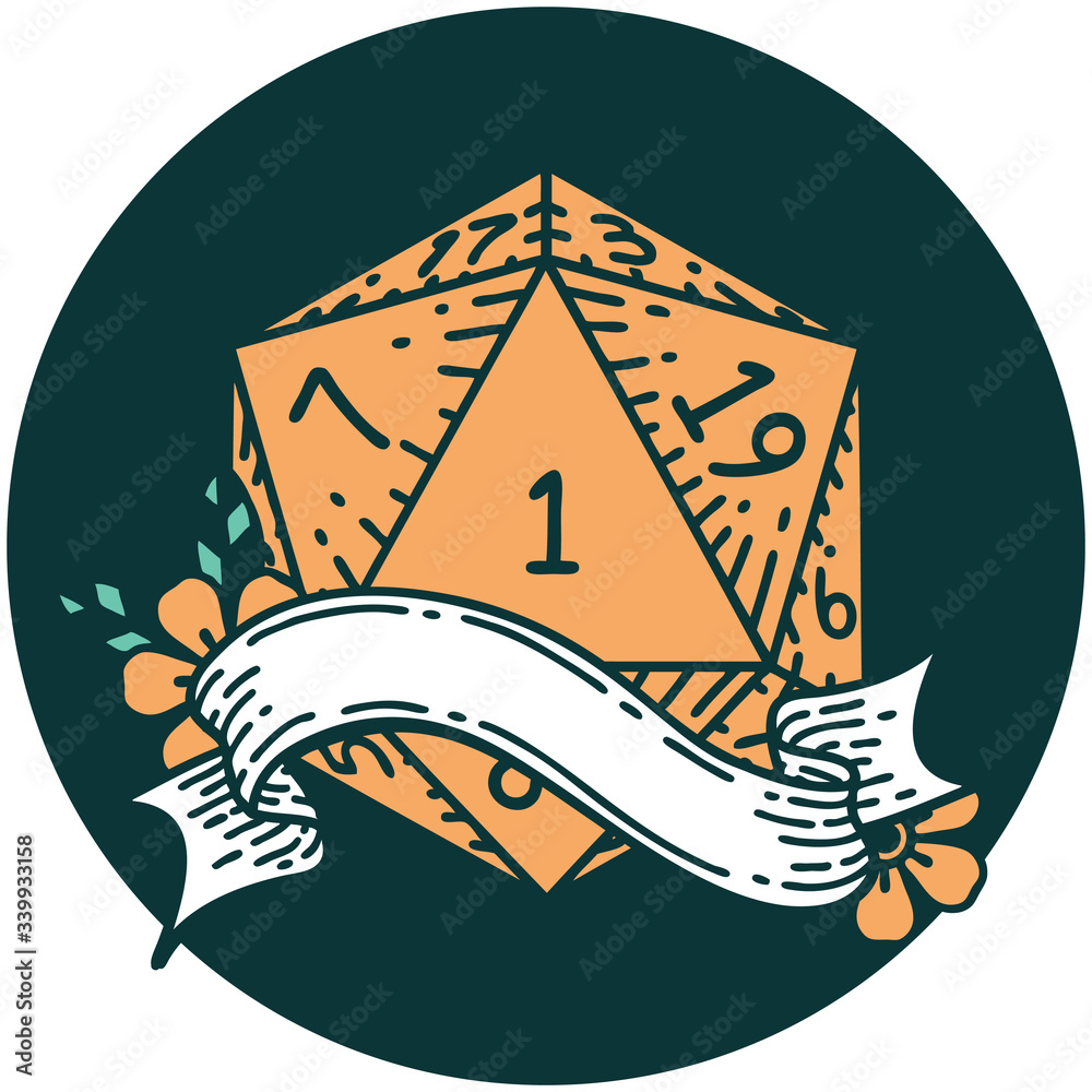 natural one d20 dice roll icon