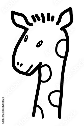 Giraffe   cartoon vector and illustration  black and white  hand drawn  sketch style  isolated on white background.