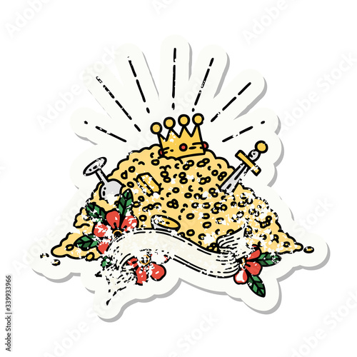 grunge sticker of tattoo style pile of gold