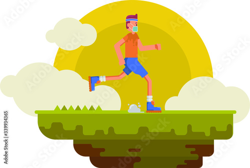 A man is jogging alone in the morning