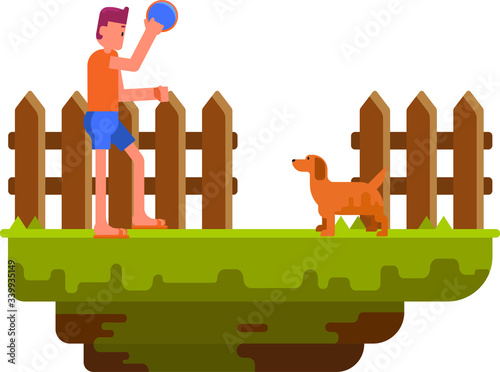 A man playing frisbee with his dog on yard