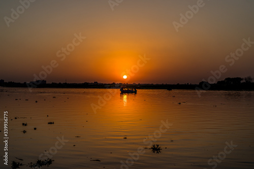 Boats on river in India dur...