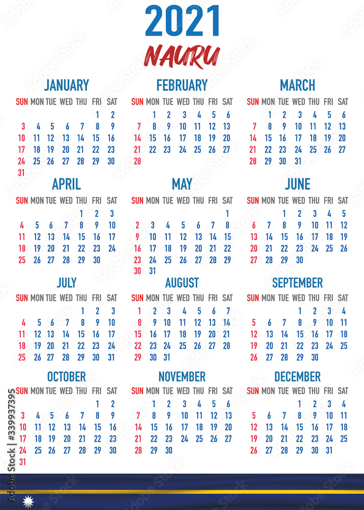 Nauru Calendar with flag. Month, day, week. Simply flat design. Vector illustration background for desktop, business, reminder, planner Nauru Calendar with flag. Month, day, week. Simply flat design. Vector illustration background for desktop, business, reminder, planner