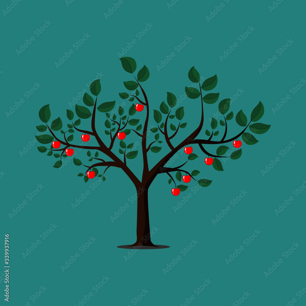 Obraz premium Flat design. Apple tree with green leaf