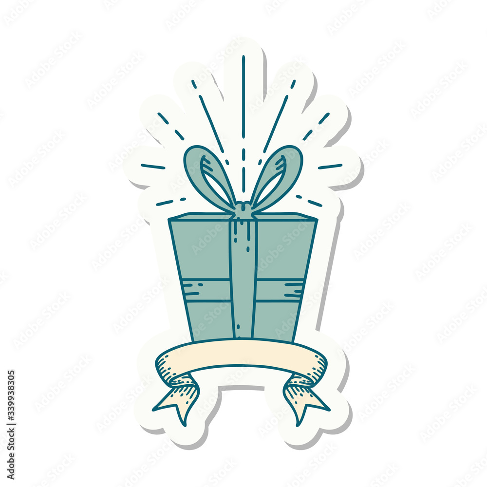 sticker of tattoo style christmas present sticker of tattoo style christmas present