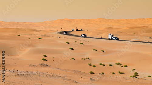 Wired road at Rub' al Khali desert