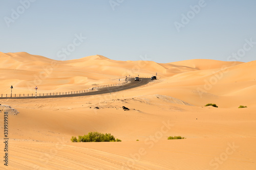 Road to nowhere at Rub' al Khali desert in UAE