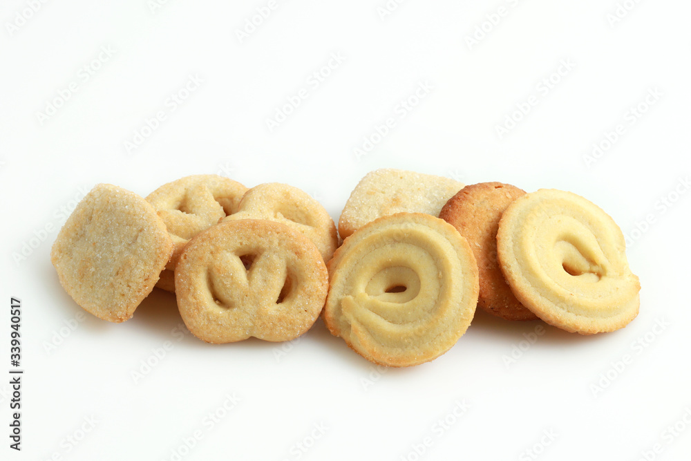 Danish butter cookies, butter cookies on white