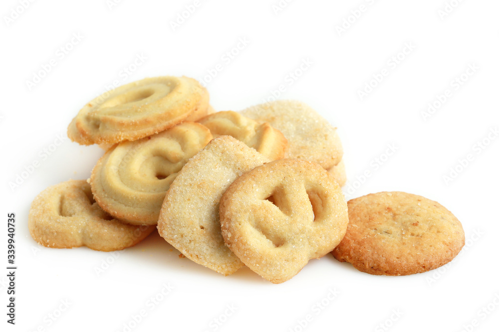 Danish butter cookies, butter cookies on white Danish butter cookies, butter cookies on white