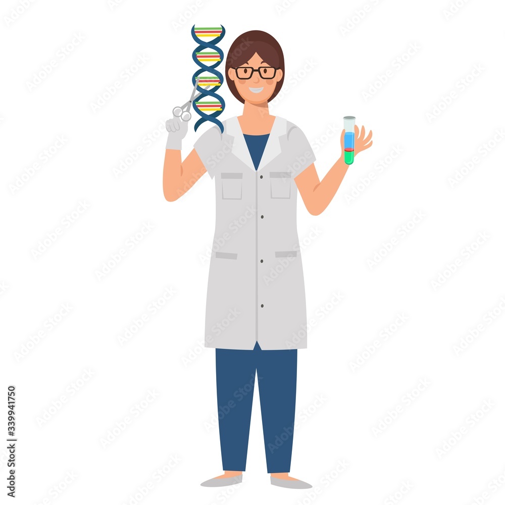 Cartoon DNA biologist character for children. Flat vector illustration Cartoon DNA biologist character for children. Flat vector illustration