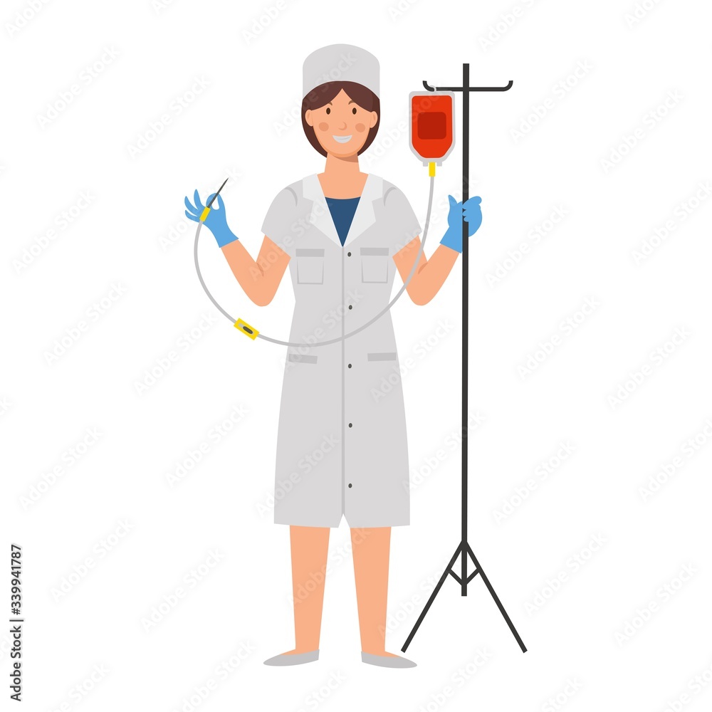 Cartoon nurse with a dropper, character for children. Flat vector illustration Cartoon nurse with a dropper, character for children. Flat vector illustration