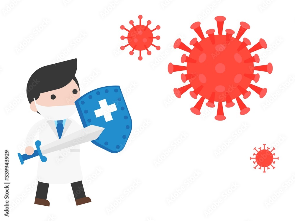 Doctor armed with sword and shield fight against covid-19 Doctor armed with sword and shield fight against covid-19