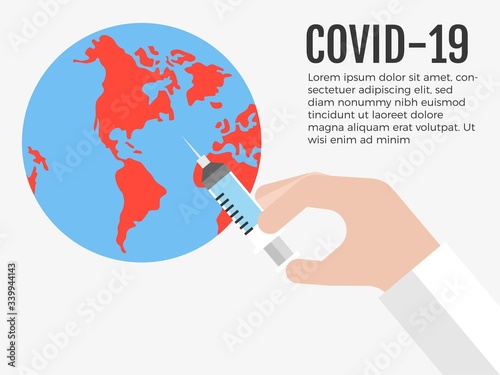 Hand injecting globe with syringe vector illustration