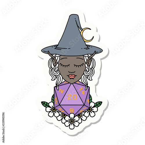 elf mage character with natural twenty dice roll sticker