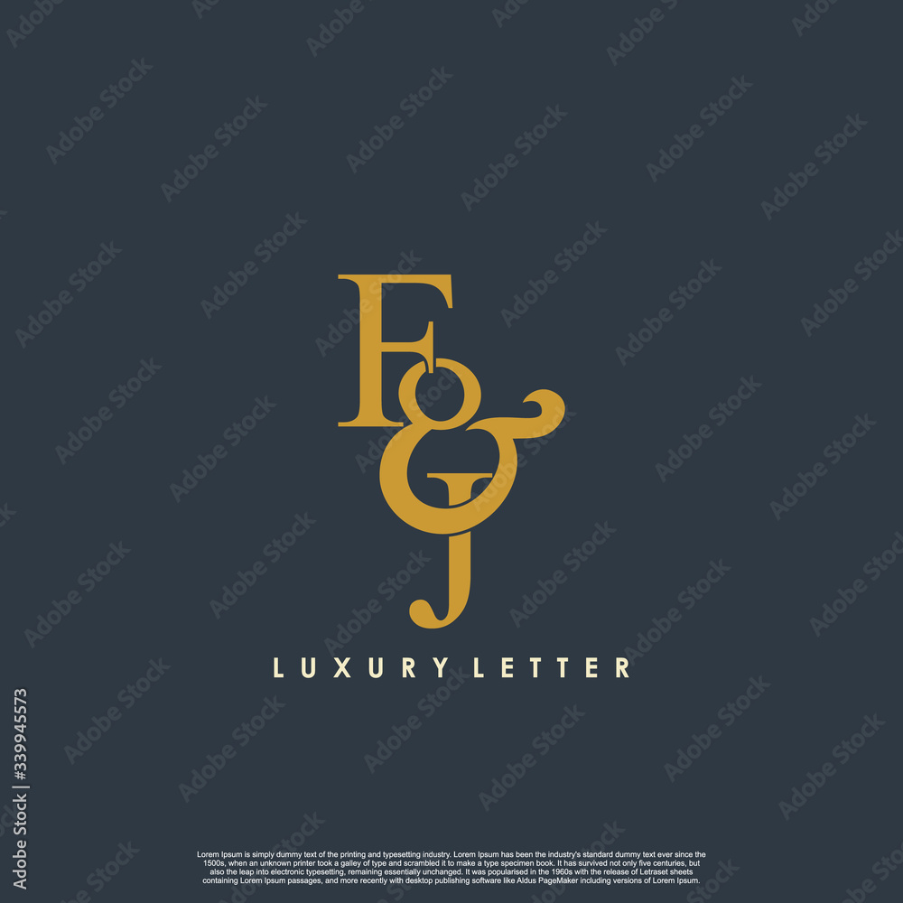 Initial letter F & J FJ luxury art vector mark logo, gold color on black background. Initial letter F & J FJ luxury art vector mark logo, gold color on black background.