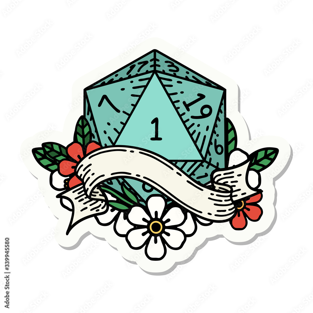 natural one d20 dice roll sticker natural one d20 dice roll sticker