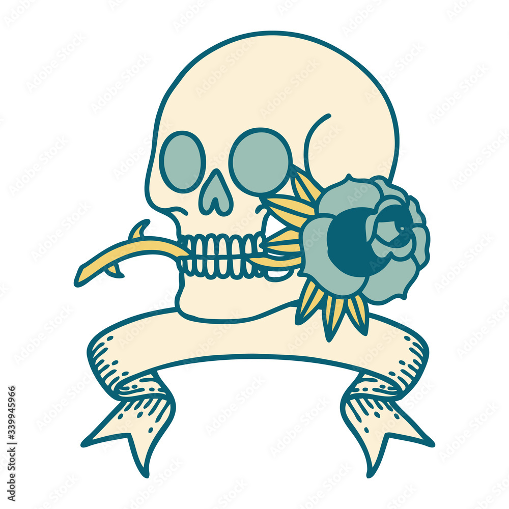 tattoo with banner of a skull and rose tattoo with banner of a skull and rose